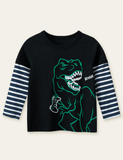 Angry Dinosaur Printed Fake Two-Piece Long-Sleeved T-shirt - CCMOM