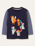 Animal Party Striped Printed Long Sleeve T-shirt - CCMOM