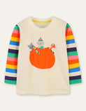 Animal Pumpkin Printed Rainbow Striped T-shirt