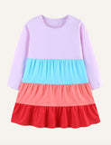 Color Matching Children's Knitted Cotton round Neck Long Sleeve Skirt