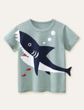 Cartoon Shark Printed T-shirt