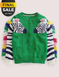 Clearance Sale-Toddler Kids Girl Rainbow Zebra Button Design Cardigan