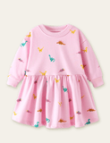 Colorful Dinosaur Printed Long Sleeve Dress - CCMOM