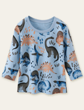 Cute Dinosaur Printed Long-Sleeved T-shirt