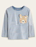Cute Puppy Appliqué Long Sleeve T-shirt - CCMOM