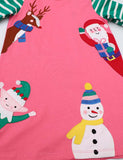 Christmas Sale-Toddler Christmas Snowman Elk Appliqué Long Sleeves Dress