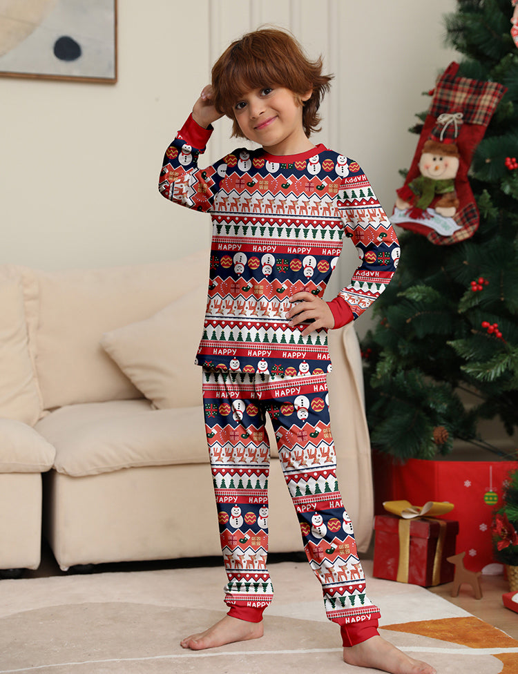 Christmas Snowman Striped Printing Family Matchting Pajamas (Pet Size Available)