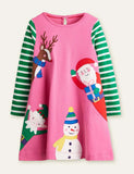 Christmas Sale-Toddler Christmas Snowman Elk Appliqué Long Sleeves Dress