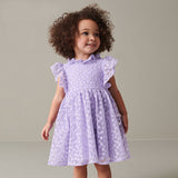 Purple Flower Embroidered Short Sleeve Dress