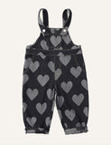 Valentine's Day Heart Printing Denim Suspender Pants