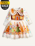 Final Price-Mommy & Me Christmas Snow House Appliqué Long Sleeves Dress - CCMOM
