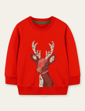 Floral Deer Appliqué Embroidered Sweatshirt - CCMOM