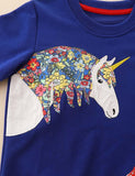 Floral Horse Appliqué Mushroom Embroidered Sweatshirt - CCMOM