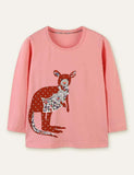 Floral Kangaroo Printed Long-Sleeved T-shirt