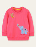 Flower Embroidered Elephant Appliqué Sweatshirt - CCMOM