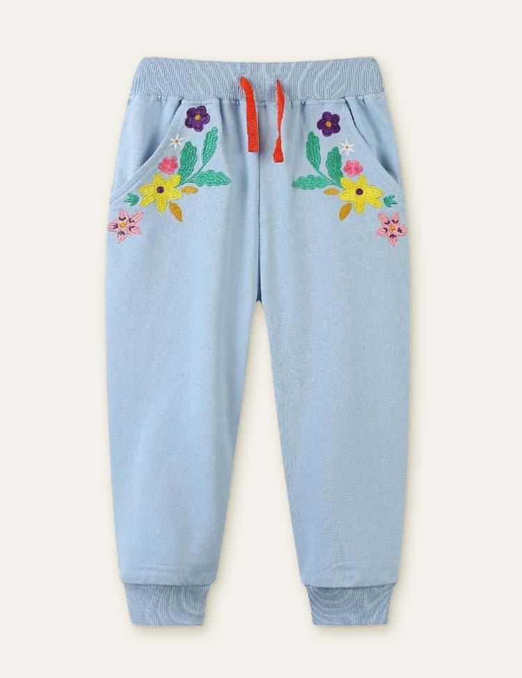 Flower Embroidered Sweatpants - CCMOM