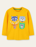 Four Animal Friends Printed Long-Sleeved T-shirt