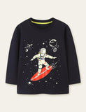 Glowing Space Astronaut Printed Long Sleeve T-shirt - CCMOM