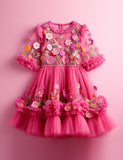 Holiday Floral Embroidered Ruffle Hem Tutu Daily & Party Dress - CCMOM