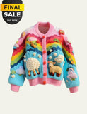 Last 2 Left!-Mommy & Me Rainbow Sheep Button Design Sweater Cardigan