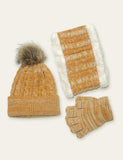 Pom Pom Hat Scarf Gloves Three-Piece Set - CCMOM