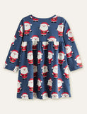 Santa Claus Full Printed Long Sleeve Dress - CCMOM