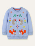 Squirrel Rabbit Appliqué Embroidered Sweatshirt