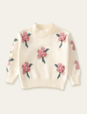 Toddler 3D Flower Crew Neck Pull Over Sweater - CCMOM