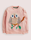 Toddler & Kid Girl Cosy Owl Appliqué Pull Over Sweatshirt - CCMOM