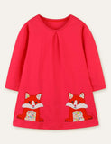 Toddler Floral Fox Appliqué Long Sleeve Casual Dress - CCMOM