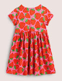 Toddler Girl Strawberry Full Printed Short Sleeves 100% Cotton Splice Dress - CCMOM