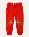 Toddler Kid Deer Floral Appliqué Sweatpants