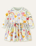 Toddler Kid Rainbow Cartoon Full Printed Long Sleeve Dress - CCMOM