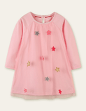 Toddler Kid Star Embroidered Mesh Long Sleeves Dress - CCMOM