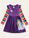 Toddler Kid Unicorn Printed Long Sleeve High Waist Dress - CCMOM