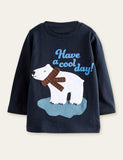 Toddler Polar Bear Appliqu¨¦ Embroidered Long Sleeve T-shirt - CCMOM