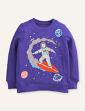 Astronaut Affixed Cloth Embroidered Pullover