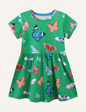 Cartoon print knitted short-sleeved dress for girls