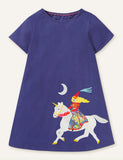 Children's Embroidered Patch Short Sleeve Dress