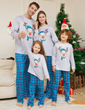 Christmas Cartoon Deer Head Plaid Family Matchting Pajamas