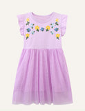 Children's Flower Embroidery Mesh Dress