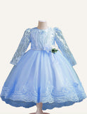 Girls' Long-Sleeved Trailing Princess Dress Flower Dress