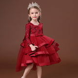 Princess dress multi-layer lace bow embroidery party evening gown