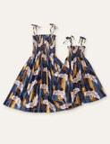 2Pcs Family Matching Butterfly Printed Waist Hollow out Slip Dress - CCMOM