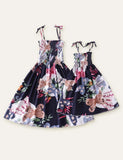 2Pcs Family Matching Butterfly Printed Waist Hollow out Slip Dress - CCMOM