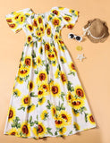 2Pcs Family Matching Sunflower Short Sleeves Midi Dress Sets - CCMOM