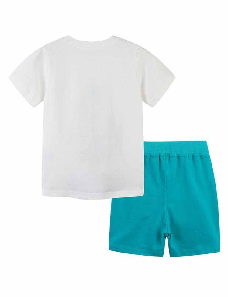 2pcs Toddler Boy Rocket Embroidered T-Shirt & Solid Color Drawstring Shorts Set - CCMOM