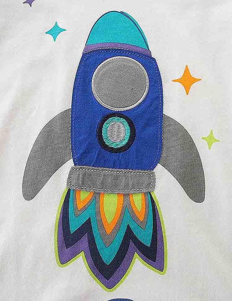 2pcs Toddler Boy Rocket Embroidered T-Shirt & Solid Color Drawstring Shorts Set - CCMOM
