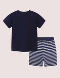 2pcs Toddler Boy Sailboat Embroidered Tee & Stripe Drawstring Shorts Set - CCMOM