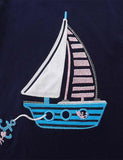 2pcs Toddler Boy Sailboat Embroidered Tee & Stripe Drawstring Shorts Set - CCMOM